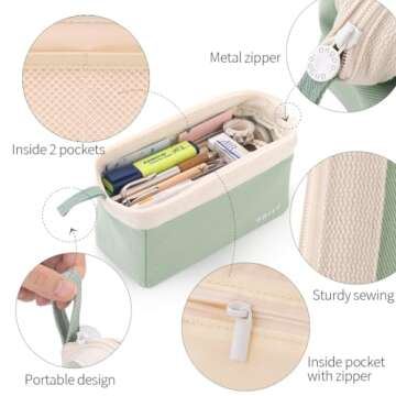 CICIMELON Wide-Open Pencil Case Big Capacity Pencil Pouch Portable Pen Bag School Supplies for Students Boys Girls, Green