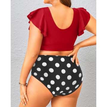 Plus Size Two Piece Bikini Swimsuits - High Waisted Tummy Control Women Bathing Suits with Ruffle Sl...