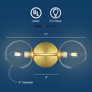 Linea di Liara Angolo Gold Wall Sconce Lighting - Modern 2-Light Bathroom Vanity Fixture