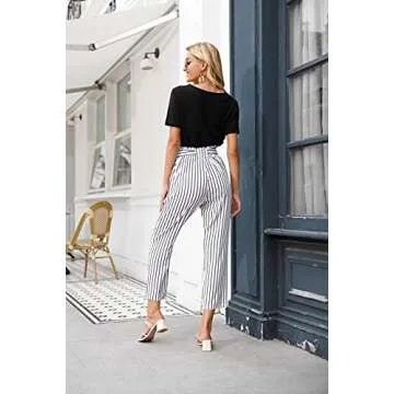 GRACE KARIN Women Striped High Waist Casual Pants