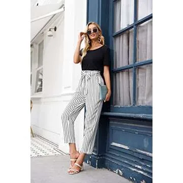 GRACE KARIN Women Striped High Waist Casual Pants