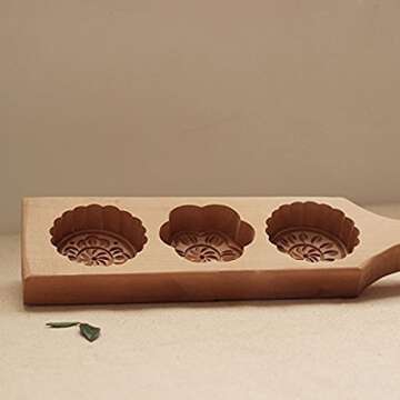 MoonCake Mold Chinese Traditional Mid-autumn Festival Moon Cake Mold 3 Flower Shape Wooden Handmade ...
