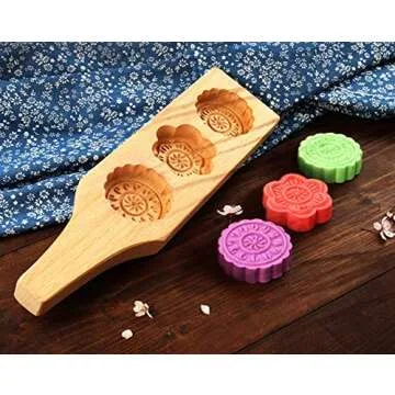 MoonCake Mold Chinese Traditional Mid-autumn Festival Moon Cake Mold 3 Flower Shape Wooden Handmade Baking Mold for Muffin Mooncake Cookie Biscuit Chocolate Pumpkin Pie