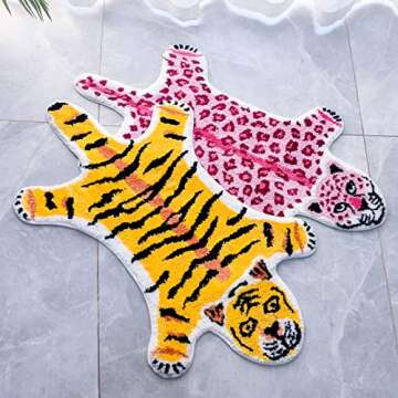 Leopard Print Rug, Pink Leopard Bath Mat for Bathroom Cartoon Cheetah Tiger Door Mat Non Slip Animals Printed Area Rug Absorbent Bathtub Rug Playroom Rug Bathroom Shower Rugs