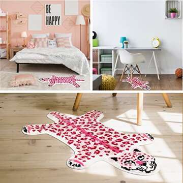 Leopard Print Rug, Pink Leopard Bath Mat for Bathroom Cartoon Cheetah Tiger Door Mat Non Slip Animals Printed Area Rug Absorbent Bathtub Rug Playroom Rug Bathroom Shower Rugs
