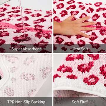 Leopard Print Rug, Pink Leopard Bath Mat for Bathroom Cartoon Cheetah Tiger Door Mat Non Slip Animals Printed Area Rug Absorbent Bathtub Rug Playroom Rug Bathroom Shower Rugs