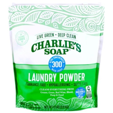 Charlie’s Soap Hypoallergenic Laundry Detergent Powder Baby Gentle 8lb Bag Fragrance Free Plant Ba...