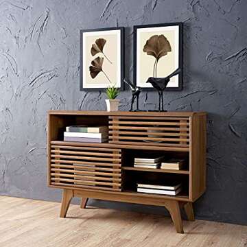 Modway Render Mid-Century Modern Two-Tier Display Stand in Walnut