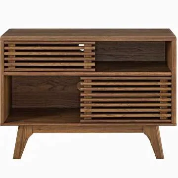 Modway Render Mid-Century Modern Two-Tier Display Stand in Walnut