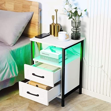Stylish HOSEOKA Nightstands with USB Ports and RGB Lights