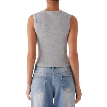 Faretumiya Women Button Down Tank Top - Chic Ribbed Summer Vest