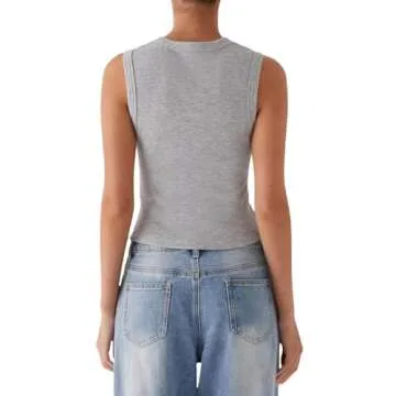 Faretumiya Women Button Down Tank Top - Chic Ribbed Summer Vest