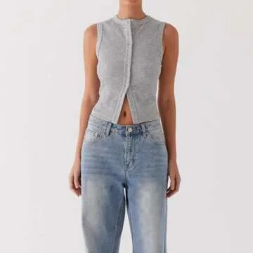 Stylish Ribbed Button Down Tank Top for Women