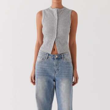 Stylish Ribbed Button Down Tank Top for Women