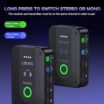 LEKATO Wireless in Ear Monitor System MS-2, Upgraded 2.4G Stereo IEM System Low Latency with Transmitter Beltpack Receiver Auto-Pairing,One to More, in-Ear Monitoring for Church,Band,Singer,Stage