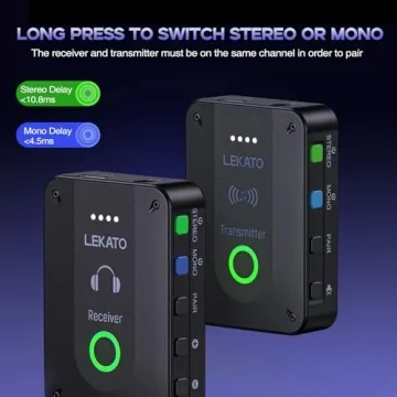 LEKATO Wireless in Ear Monitor System MS-2, Upgraded 2.4G Stereo IEM System Low Latency with Transmitter Beltpack Receiver Auto-Pairing,One to More, in-Ear Monitoring for Church,Band,Singer,Stage