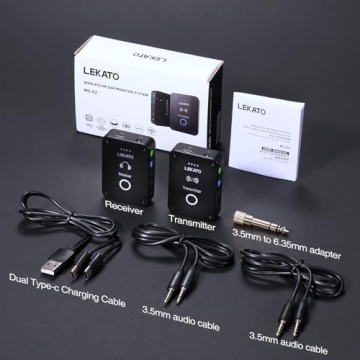 LEKATO Wireless in Ear Monitor System MS-2, Upgraded 2.4G Stereo IEM System Low Latency with Transmitter Beltpack Receiver Auto-Pairing,One to More, in-Ear Monitoring for Church,Band,Singer,Stage