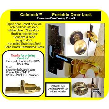 Calslock Portable Door Lock for Travel, Hotel, Motel, Lock, AirBNB Lock Door Barricade Lock, Apartment Security Device for Personal Security