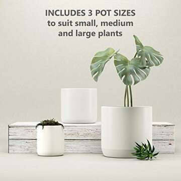 SHPROUT 6 inch (Small), 9 inch (Medium) and 12 inch (Large) - Set of 3 Ivory White Planters, Hand Glazed Ceramic Pots with Drainage Holes and Plug - Modern & Large Planters for Indoor Plants