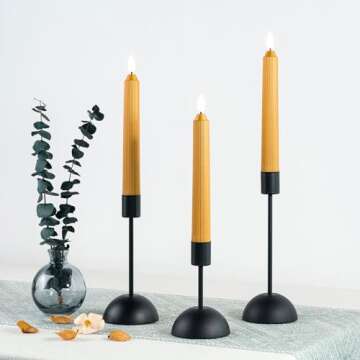 smtyle Black Tapered Halloween Candle Holder Candlestick Holders for Taper Candles Set of 3 with Iron-0.8" Diameter Candlestick Ideal for Table Centerpiece Decorations