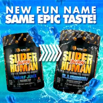 ALPHA LION Superhuman Burn 2-in-1 Metabolism Booster Pre Workout, Weight Loss Supplement, Appetite Suppressant, Fat Loss Support, Energy & Focus Powder (21 Servings, Blue Gummy Bear Flavor)