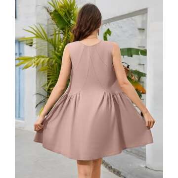 MFAVIP Womens Summer Mini Casual Dress Sleeveless V Neck Solid Color Loose Babydoll Sundress with Pockets XL