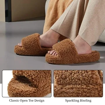 POSEE Fuzzy Memory Foam Slippers Women Cozy Non-Slip Stylish