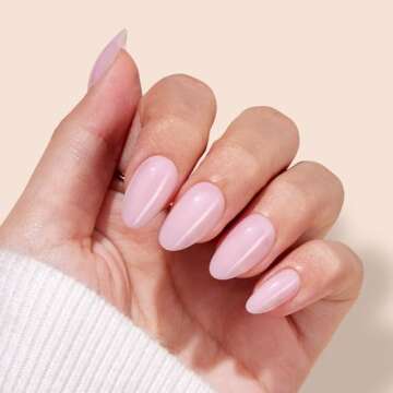 VSALON Press-On Nails - Short Almond Semi-Transparent Pink Cream Finish False Nails, 32 Count (Pack ...