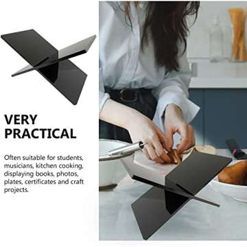 Hopysgiien Black Acrylic Book Stand - Acrylic Open Book Display Stand Reading Acrylic Book Holder for Open and Closed Books, Bible, Cookbook, Magazines, Textbooks, Recipe Holder Picture Display