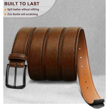 KEMISANT Men Belt 2Pack – Genuine Leather Belt for Men Dress Casual Golf Jeans 1 3/8" (Black/Deep Brown,38"-40" Waist Adjustable)