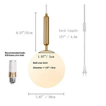 Surpars House Plug in Globe Pendant Lamp for Cozy Homes
