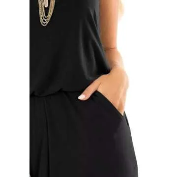 Lacozy Womens Casual Loose V Neck Sleeveless Spaghetti Strap Wide Leg Pants Jumpsuit Rompers Black Medium