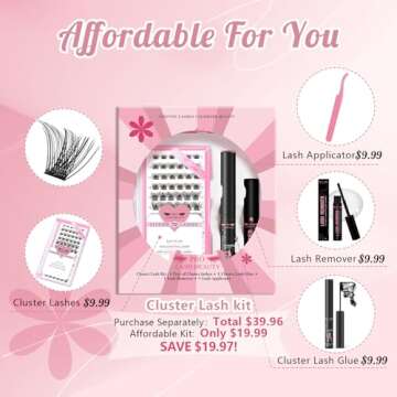 DIY Lash Extension Kit Lash Clusters Kit with 72 Pcs Lash Clusters Lash Bond 5ml Eyelash Remover Eyelash Applicator DIY Lash Kit for Beginner All in 1 Kit for Travel Easy to Use (Volume Style)