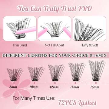 DIY Lash Extension Kit Lash Clusters Kit with 72 Pcs Lash Clusters Lash Bond 5ml Eyelash Remover Eyelash Applicator DIY Lash Kit for Beginner All in 1 Kit for Travel Easy to Use (Volume Style)