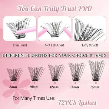 DIY Lash Extension Kit Lash Clusters Kit with 72 Pcs Lash Clusters Lash Bond 5ml Eyelash Remover Eyelash Applicator DIY Lash Kit for Beginner All in 1 Kit for Travel Easy to Use (Volume Style)