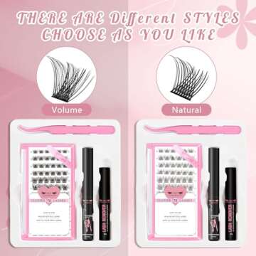 DIY Lash Extension Kit Lash Clusters Kit with 72 Pcs Lash Clusters Lash Bond 5ml Eyelash Remover Eyelash Applicator DIY Lash Kit for Beginner All in 1 Kit for Travel Easy to Use (Volume Style)