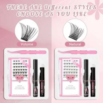 DIY Lash Extension Kit Lash Clusters Kit with 72 Pcs Lash Clusters Lash Bond 5ml Eyelash Remover Eyelash Applicator DIY Lash Kit for Beginner All in 1 Kit for Travel Easy to Use (Volume Style)