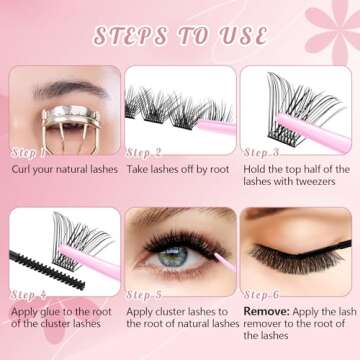 DIY Lash Extension Kit Lash Clusters Kit with 72 Pcs Lash Clusters Lash Bond 5ml Eyelash Remover Eyelash Applicator DIY Lash Kit for Beginner All in 1 Kit for Travel Easy to Use (Volume Style)