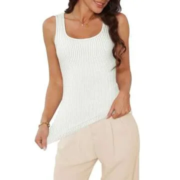 WIHOLL Womens Summer Tops 2024 Scoop Neck Slim Fitted Tank Tops Basic Knit Tees Shirts White Medium