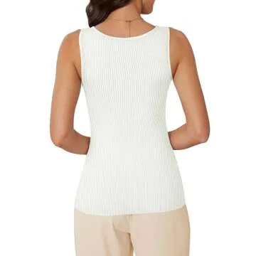 WIHOLL Womens Summer Tops 2024 Scoop Neck Slim Fitted Tank Tops Basic Knit Tees Shirts White Medium