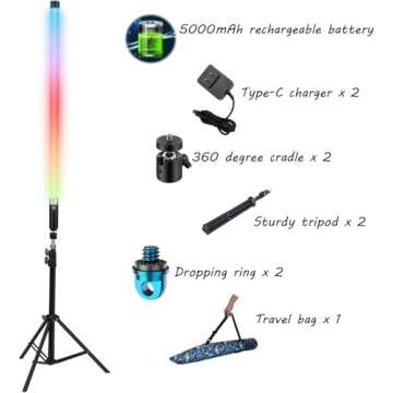 APP Controlled 2Pack RGB Tube Light for Photography