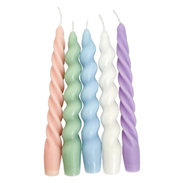 Set of 5 Pastel Color Aesthetic Taper Candles Swirl Wavy Design Pinterest Style 90s and Y2K Home Dec...