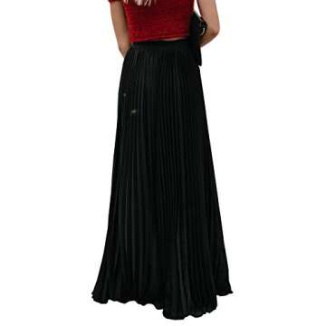 ebossy Women's High Waist Flowy Pleated Chiffon Maxi Skirt (X-Small, Black)