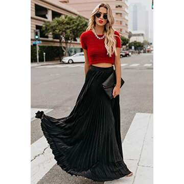 ebossy Women's High Waist Flowy Pleated Chiffon Maxi Skirt