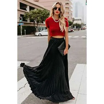 ebossy Women's High Waist Flowy Pleated Chiffon Maxi Skirt