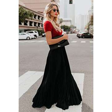 ebossy Women's High Waist Flowy Pleated Chiffon Maxi Skirt