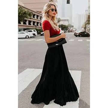 ebossy Women's High Waist Flowy Pleated Chiffon Maxi Skirt