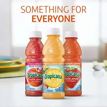 Tropicana 100% Juice, 3 flavor, 10 fl oz (Pack of 24) - Pineapple Peach Mango Juice, Fruit Medley, Strawberry Orange Juice