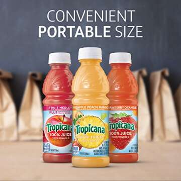 Tropicana 100% Juice, 3 flavor, 10 fl oz (Pack of 24) - Pineapple Peach Mango Juice, Fruit Medley, Strawberry Orange Juice