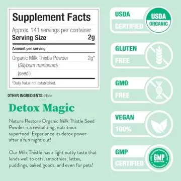 Nature Restore USDA Certified Organic Milk Thistle Seed Powder, 10 Ounces, Packaged in California